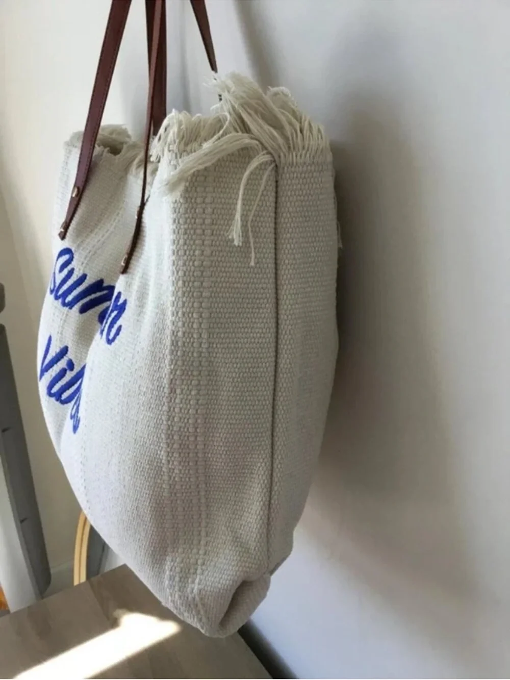 Adorable Summer Vibes White Tote Bag with Brown Straps - Picture 3 of 4